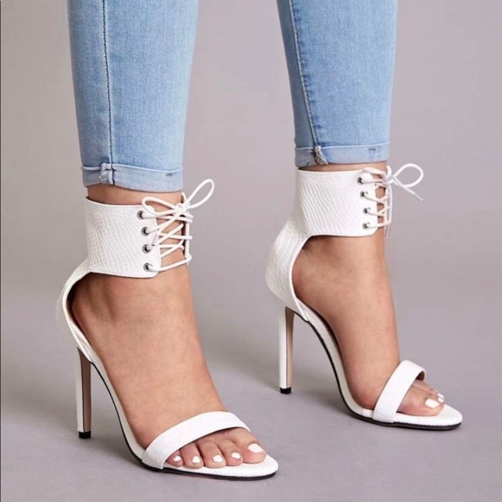 White lase front heels